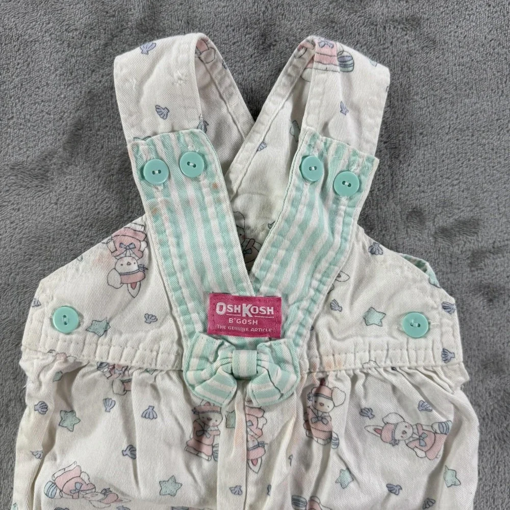 Vintage OshKosh B'gosh Overall Girls 0-3 Months White Bunny Easter Vestbak